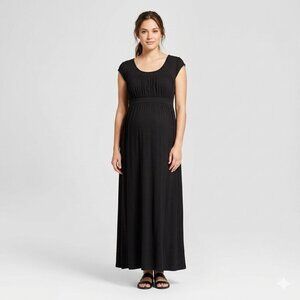 Liz Lange Maternity Black Maxi Dress With Ruching And Empire Waist